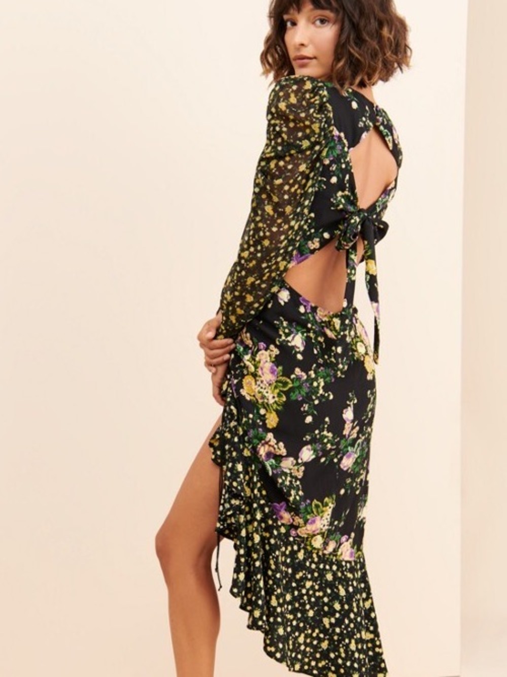 For Love and Lemons Floral Ross Midi Ruffle Dress Medium - Picture 3 of 6